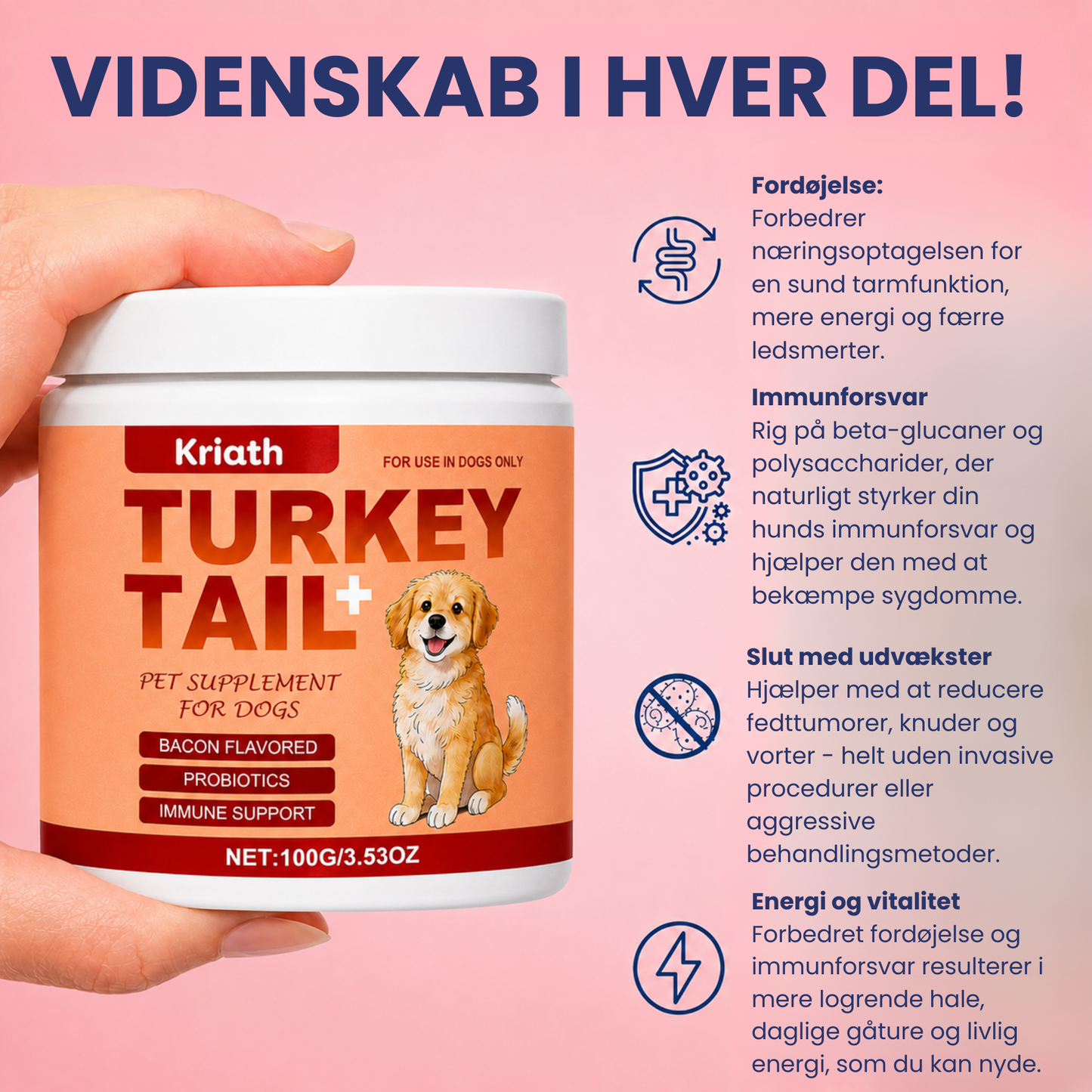 Turkey Tail+ Probiotika - Tilsæt denne blanding til din hunds foder dagligt - og se disse klumper forsvinde naturligt!
