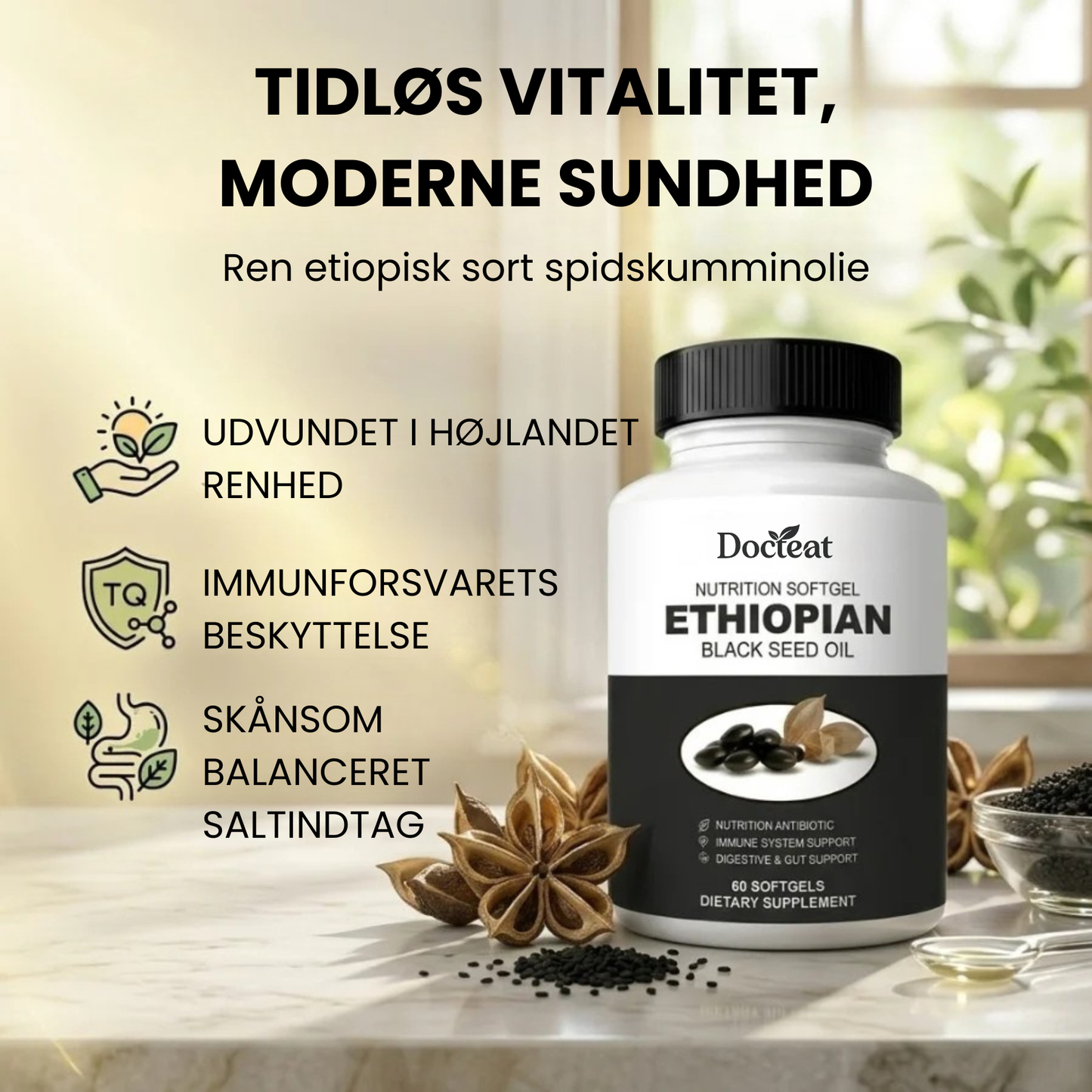 Docteat sortfrøolie | Sæt en stopper for betændelseskosmoset — genvind din naturlige energi og velvære i hele kroppen!