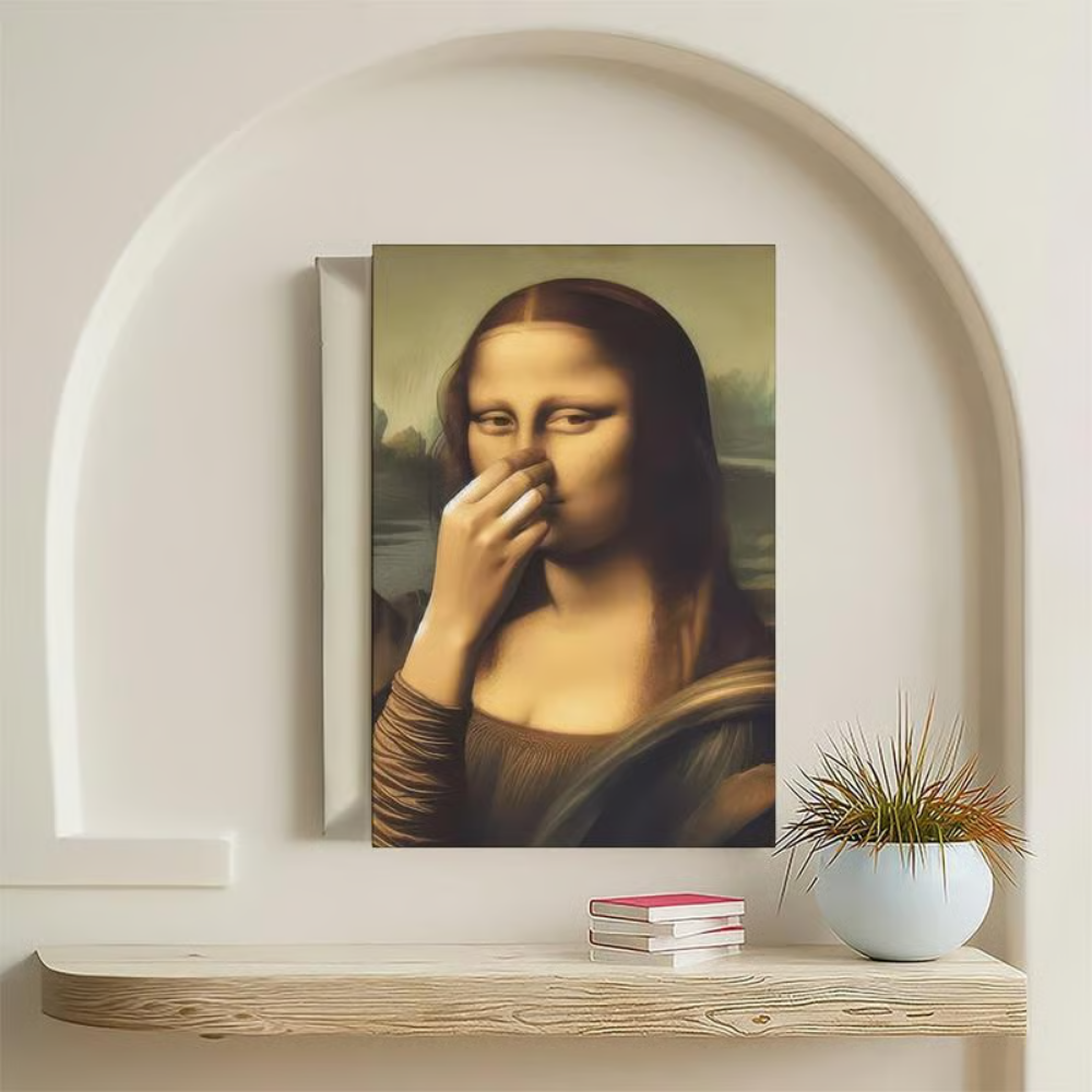 LooLisa – Vintage sjovt badeværelse Monalisa vægkunst | Et strejf af tidløs humor