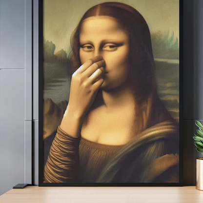 LooLisa – Vintage sjovt badeværelse Monalisa vægkunst | Et strejf af tidløs humor