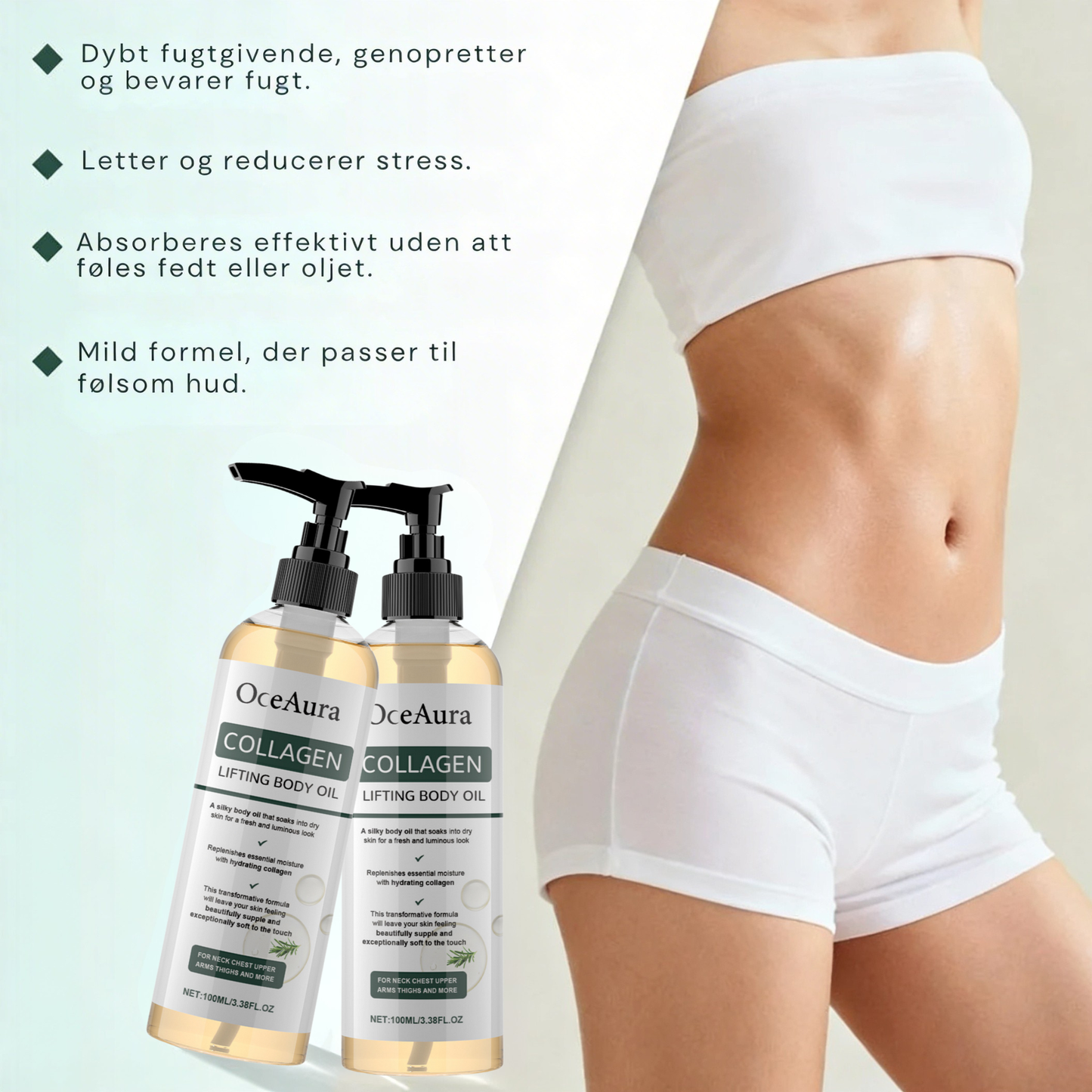 OceAura Collagen Oil | Styrker og løfter slap hud med 98 % inden for 24 timer