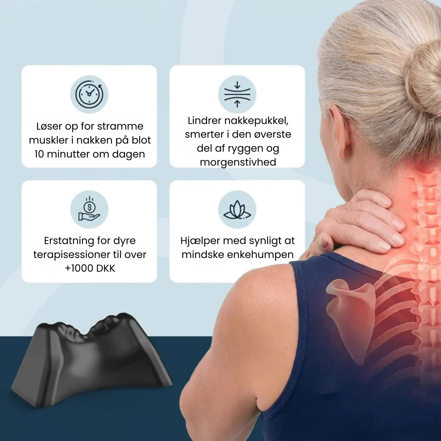 NeckReset | Lindrer nakkesmerter forårsaget af en pukkel på naturlig vis