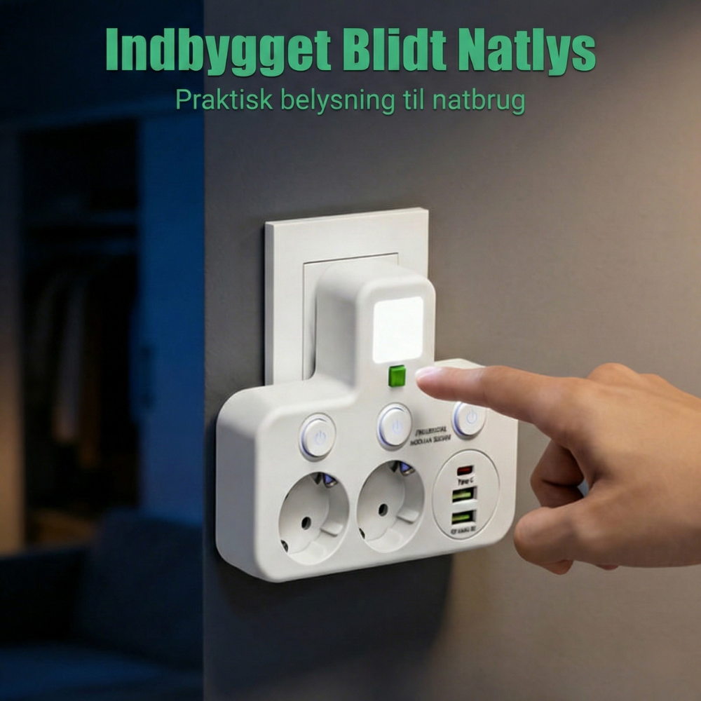 PlugIn – Smart Multistikdåse med USB Opladningshub