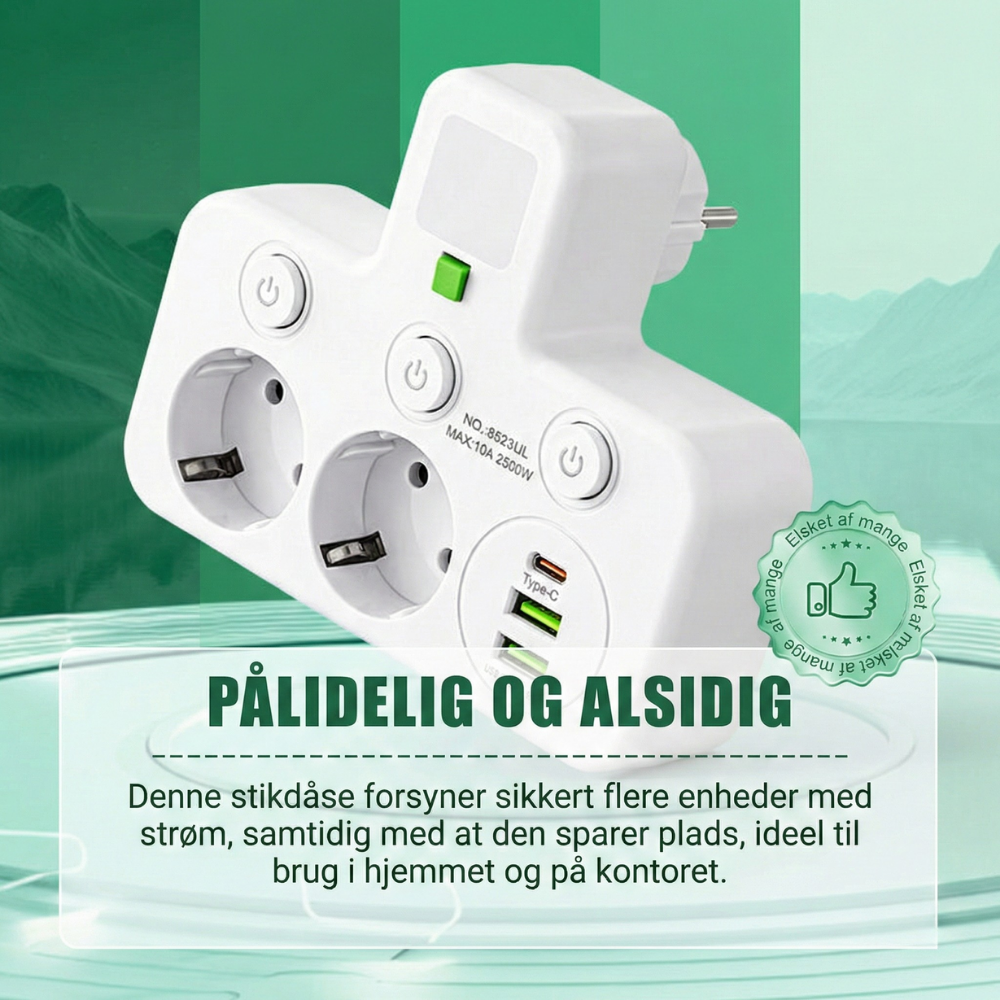 PlugIn – Smart Multistikdåse med USB Opladningshub