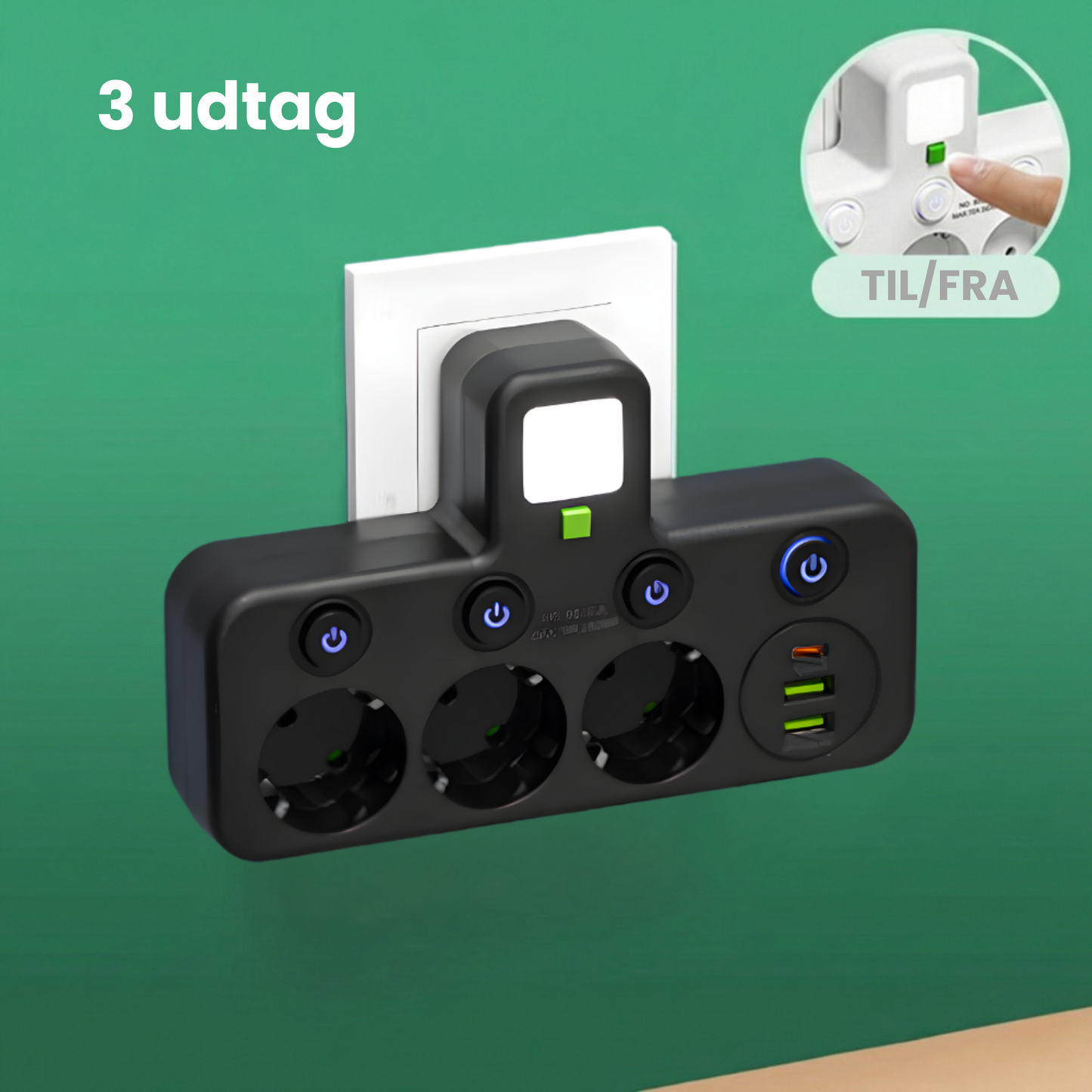 PlugIn – Smart Multistikdåse med USB Opladningshub