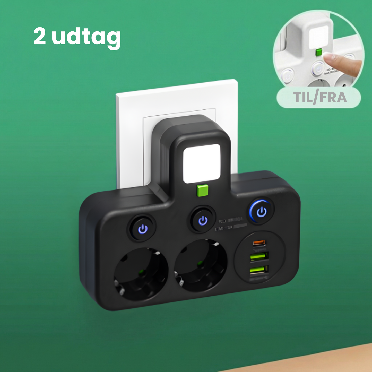 PlugIn – Smart Multistikdåse med USB Opladningshub