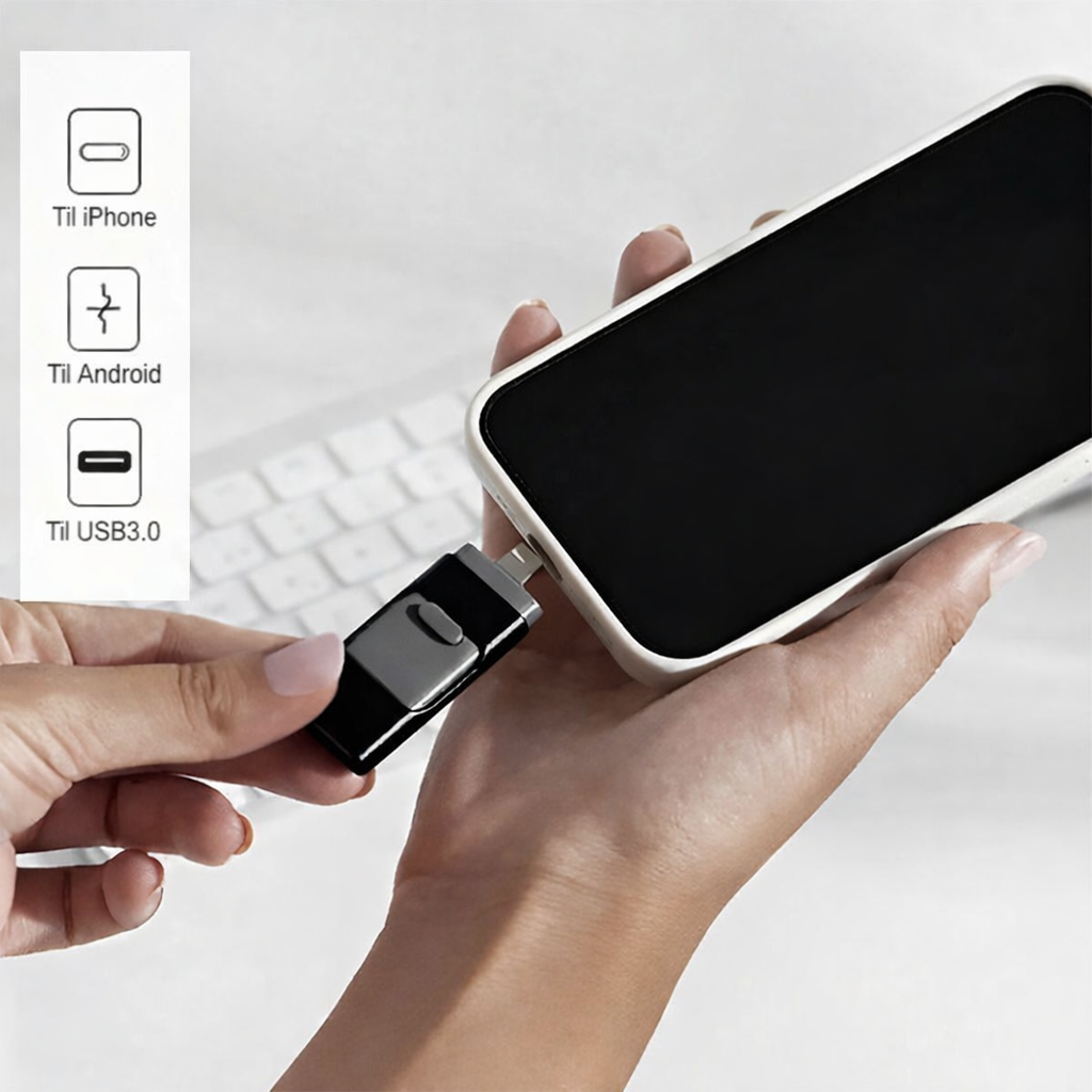 2 TB smartphone-hukommelse USB | Gem 500.000 fotos eller mere end 400 timers video
