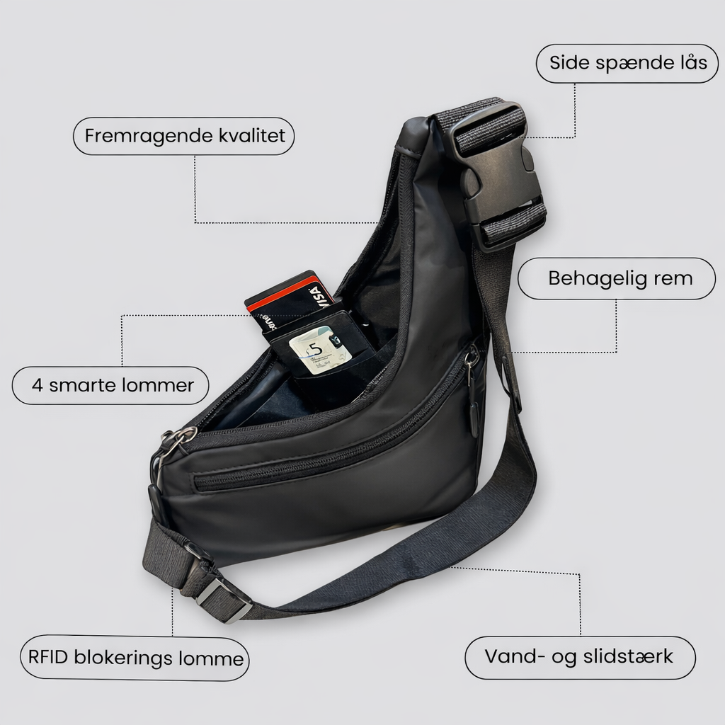 Tyverisikret skuldertaske | Vandtæt rejsetaske med skjulte lynlåse og hemmelig lomme.