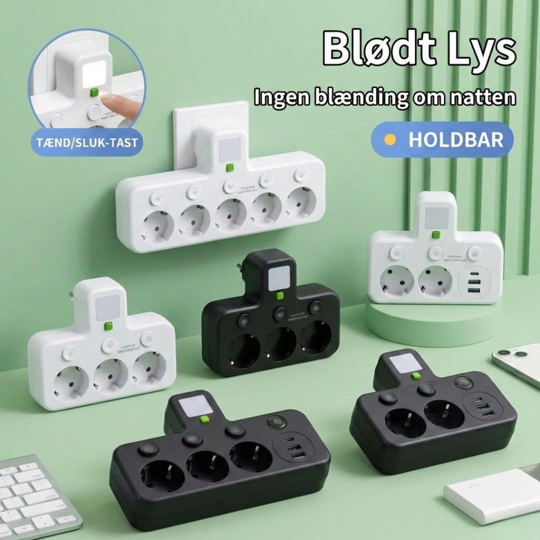 PlugIn – Smart Multistikdåse med USB Opladningshub
