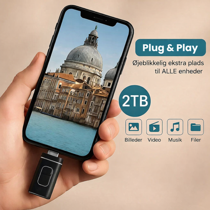 2 TB smartphone-hukommelse USB | Gem 500.000 fotos eller mere end 400 timers video