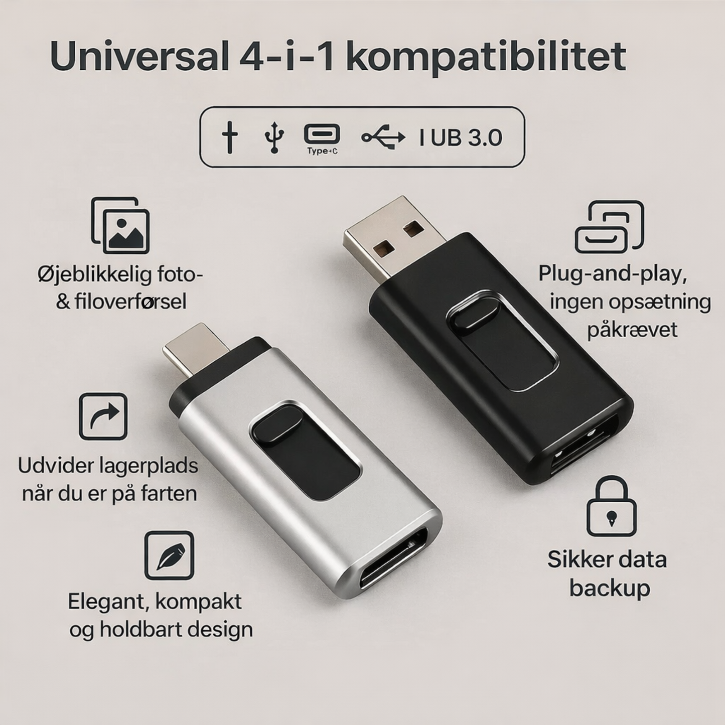2 TB smartphone-hukommelse USB | Gem 500.000 fotos eller mere end 400 timers video